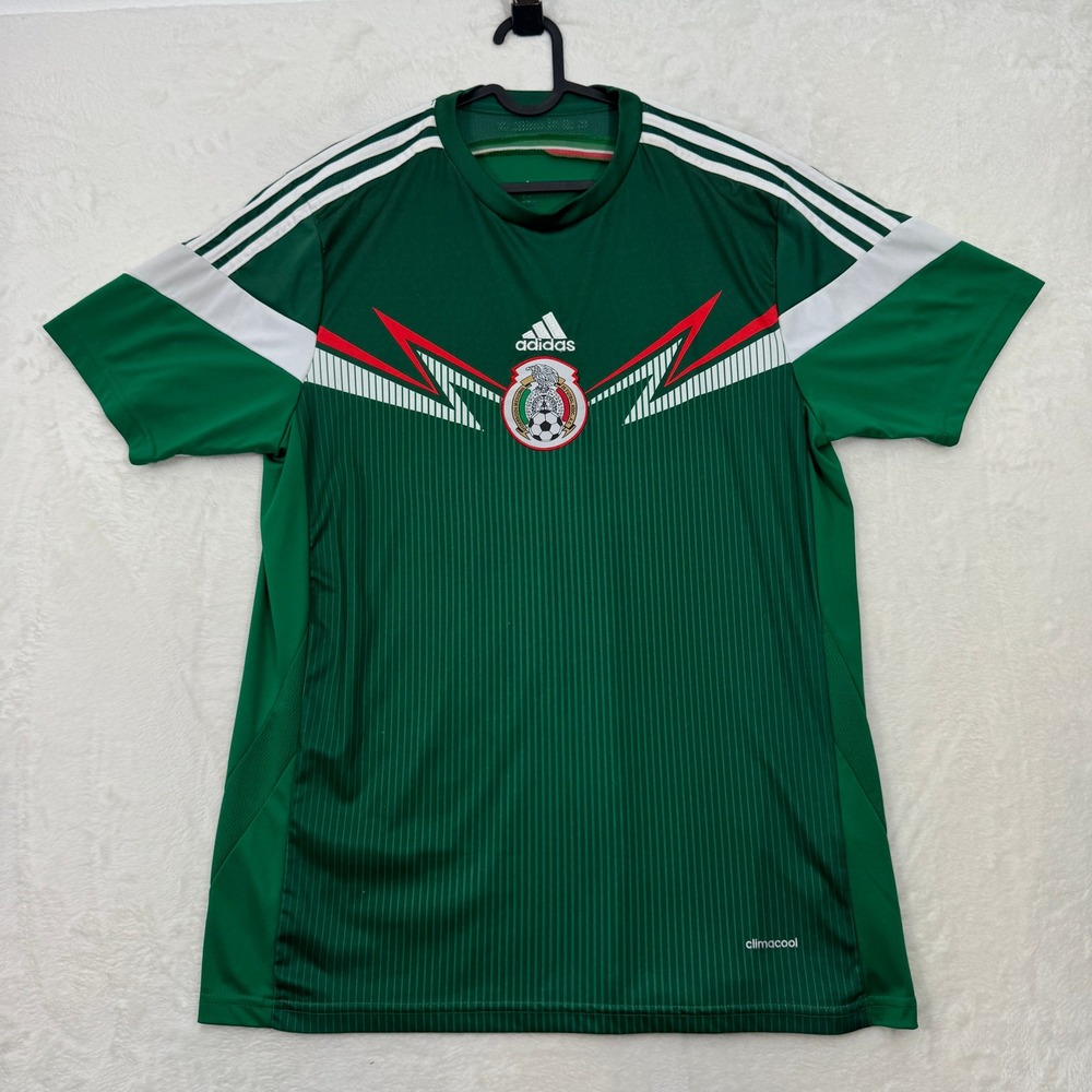 Adidas Soccer Jersey Mens Large Green Mexico FMF Climacool Home Kit Short Sleeve